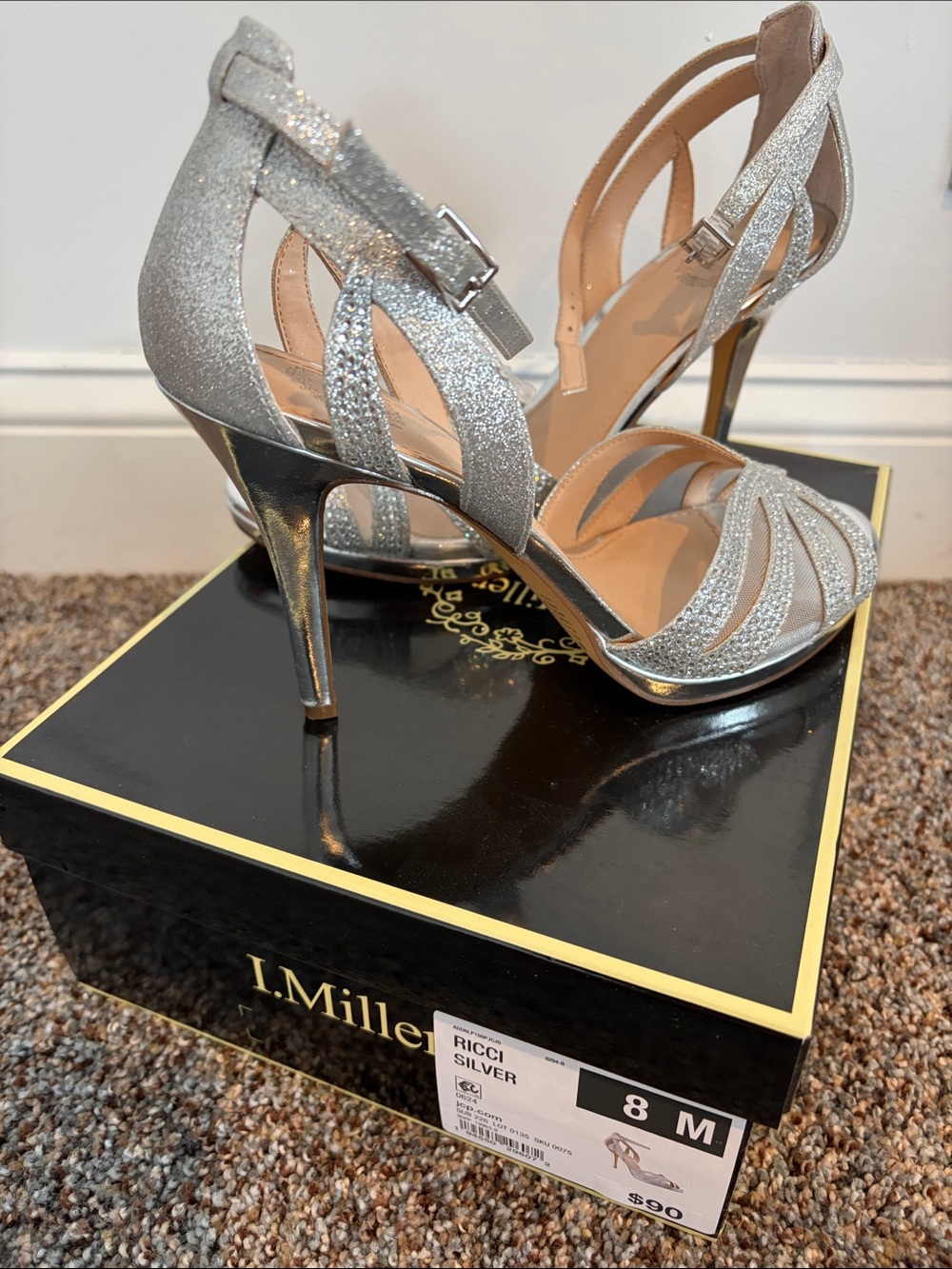 Ricci Silver Glitter Strappy High Heel Sandals